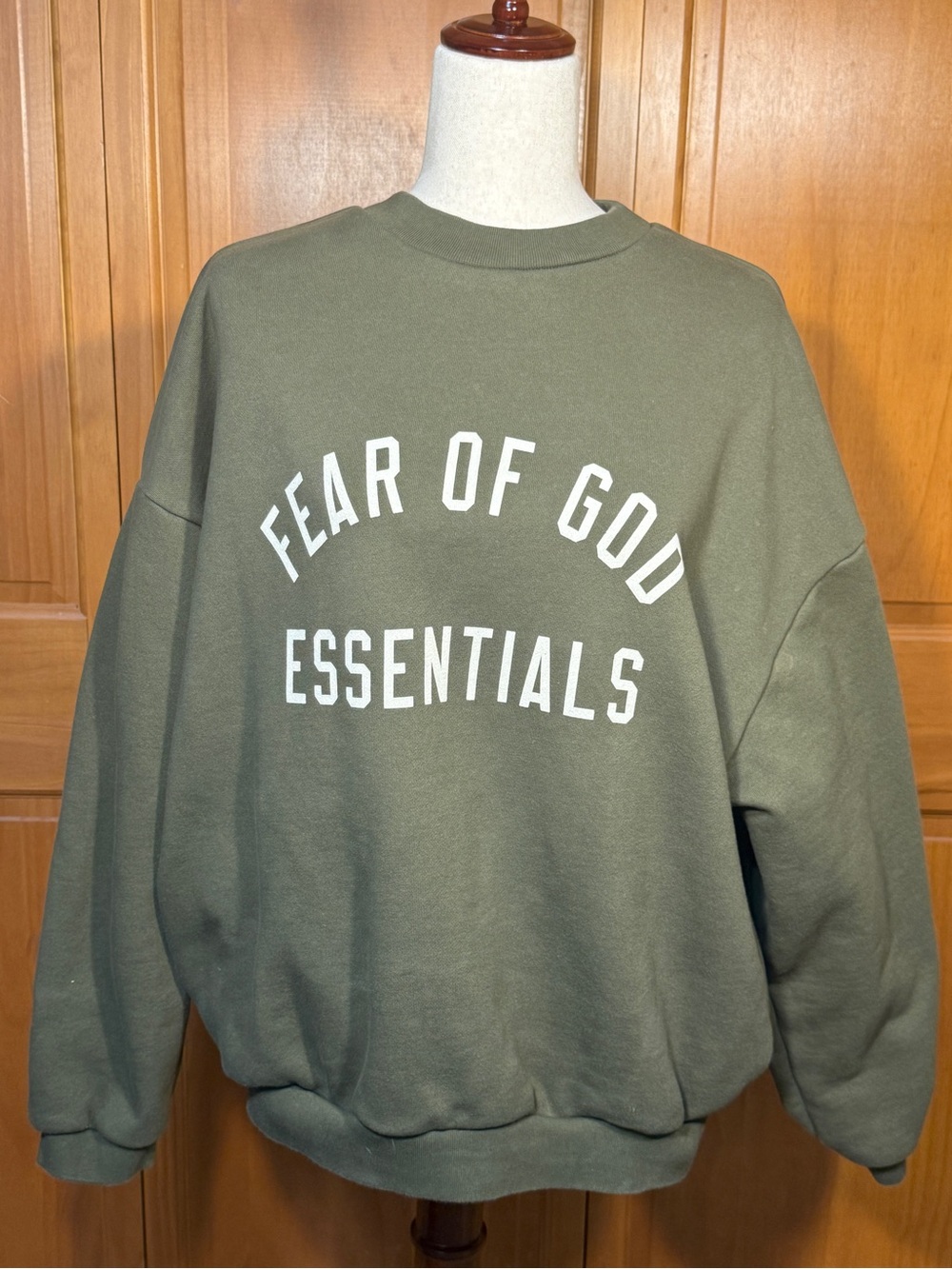 Fear of God Essentials Olive Military Style Front Pocket Crewneck Sweatshirt